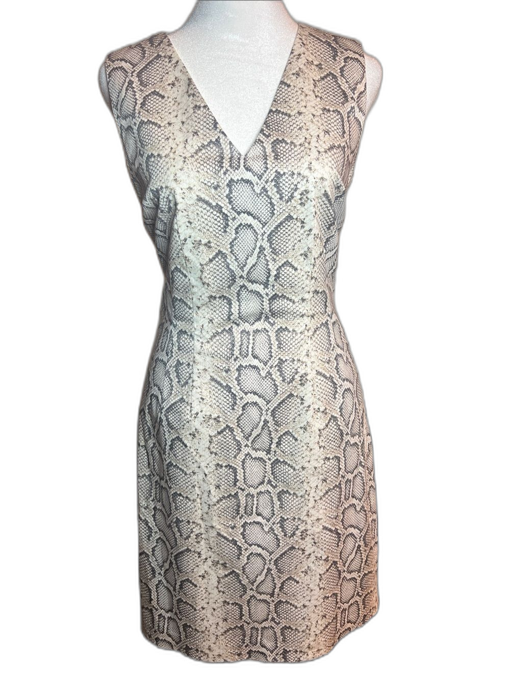 Elie Tahari Neutral Python-Print V-Neck Sleeveless Dress Size 2